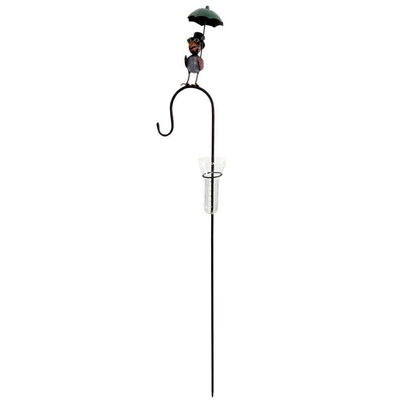 Pluviomètre à Piquer Tuteur à Plantes Déco de Jardin Corbeau Parapluie Vert en Acier et Verre 10x18x132cm