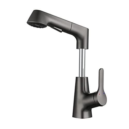 Rubinetti con Estrazione Spruzzatore 360 ° Rotazione Bacino Miscelatore Rubinetto per Acqua Calda e Fredda Sollevabile Singola Maniglia Doppio Modo Rimorchiabile Lavello Spruzzatore, Bianco, HJUYJIA