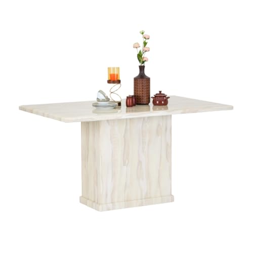 Image of Royaloak Milan Italian Marble Dining Table Six Seater | 6 Seater Dining Table with Italian Art Marble Top, Rounded Edges & Pedestal Base | Modern, Stable and Sturdy Design for Living Room