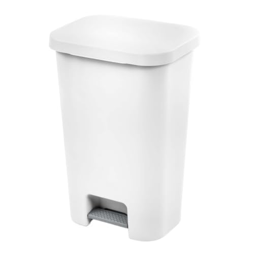 LUYKNZCH white plastic step trash can with hidden lid — the cheapest pick here and the only white finish