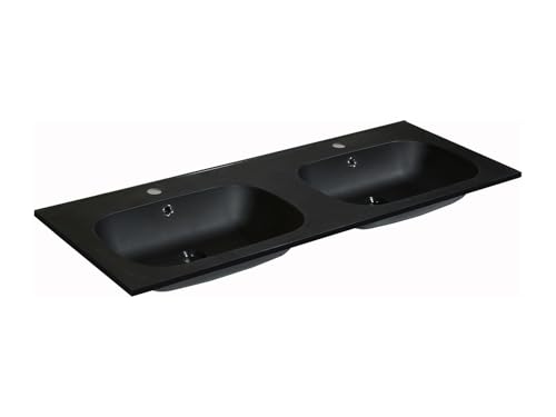 Vente-unique - Double vasque à encastrer en résine effet pierre - Noir - L120 x l46 cm - ATIWA