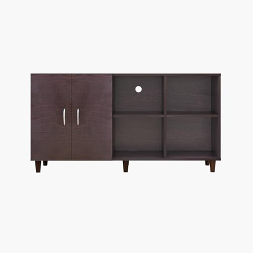 Image of VIKI Modern TV Unit for Living Room | Engineered Wood TV Cabinet with 2 Door Storage & 2 Open Shelves, Set Top Box Stand, Entertainment Unit, 140W x 74H x 40D cm | DIY | 1 Year Warranty (Wenge)