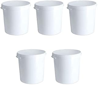 Invopak 5 x 30 Litre Food Grade Plastic Bucket with Lid and Moulded Handle, White, Airtight, Recyclable & BPA Free