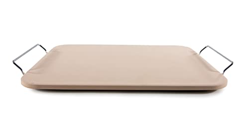 Spetebo Plaque en pierre à pizza 38 x 30,5 cm – Rectangulaire – Moule à pizza – Couleur naturelle – Poignées de transport en acier inoxydable