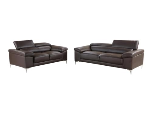 Vente-unique-Couchgarnitur Leder 3+2 - Braun - Solange – Bild 3