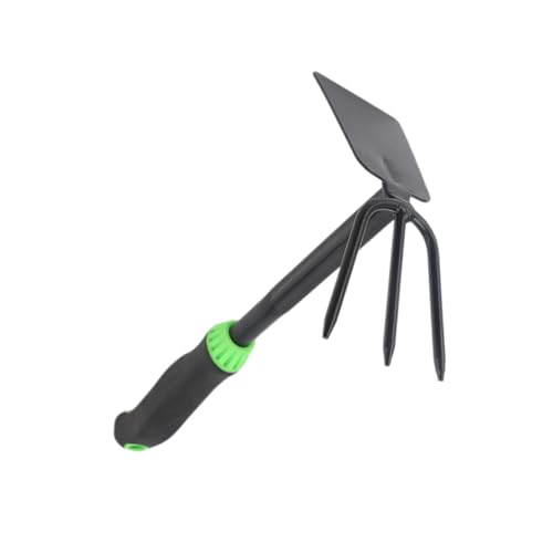 3 Prong Garden Fork for Garden Soil,Cultivator Garden Hoe,Hand Hoe Hand Rake for Loosening Soil and Weeding(2 in 1 Gardening Tools),Garden Digging Hoe and Rake,Garden Hoe Long Handle，black and green