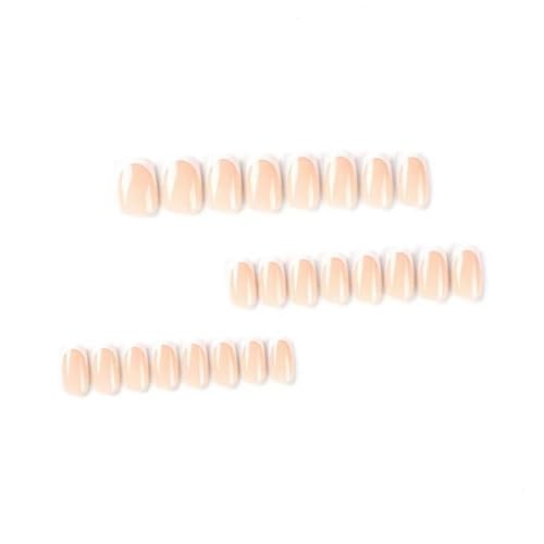 Image of French Tip Press on Nails White Fake Nails Short Square False Nail Nude Glue on Nails Glossy Acrylic Full Cover Stick on Nail for Women DIY Nail Art Decoration 24pcs
