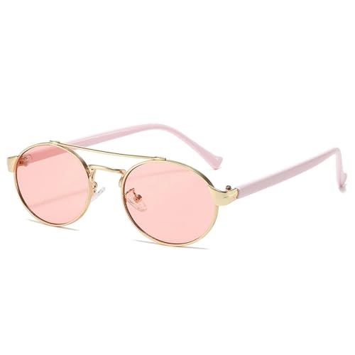 Lunettes de soleil ovales en métal pour femme style punk vintage protection UV400
