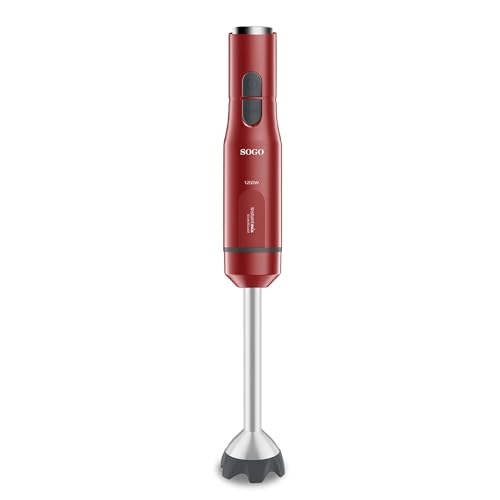 SOGO Batidora de Mano InstantMix ScratchGuard 1200 W – Mezclador de Mano con Accesorios, Mandos Ergonómicos y Protección ScratchGuard, Color Rojo