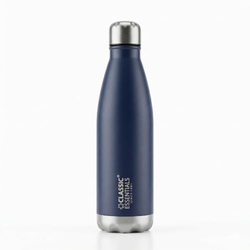 Image of Classic Essentials Insulated Double Wall Stainless Steel Water Bottle 500 ML | 12 Hours Hot & 24 Hours Cold | Vacuum Insulated, Leakproof Bottle for Home, Office, Gym & Travel (Navy Blue)
