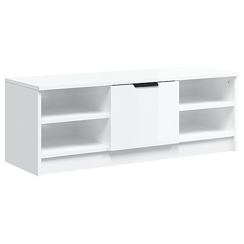 vidaXL Mueble de TV Armario Aparador Auxiliar Equipos Música Consola para Hogar Familia Soporte Videoconsolas Madera Contrachapada Blanco Brillo