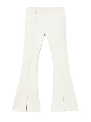 Image of Haloumoning Girls Kids Elastic Waist Ribbed Flare Split Bottom Pants Stretch Casual Long Pants(5-14Y) White