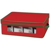 Household Essentials Holiday Dinnerware Storage Chest for Coffee Cups, Red with Green Trim