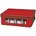 Household Essentials Holiday Dinnerware Storage Chest for Coffee Cups, Red with Green Trim