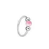Hoisy Septum Piercing Aro Nariz Mujer Titanio 18G 1.0x8mm, Aro Pulido con Ópalo, Piercing Plata Rosa Nariz