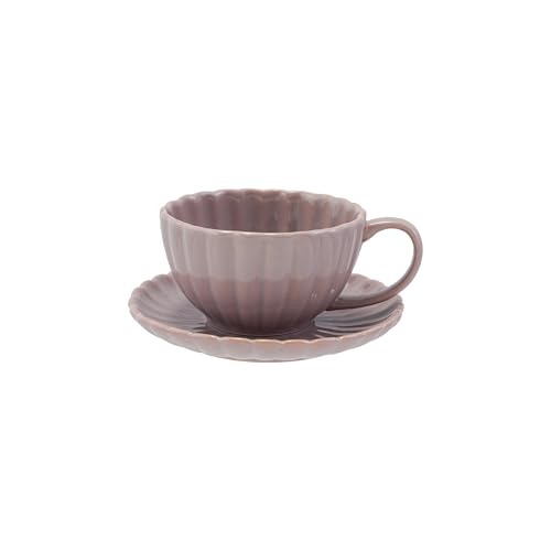 Taza de cerámica Creative Co-Op 10 oz con platillo lavanda miniatura 3