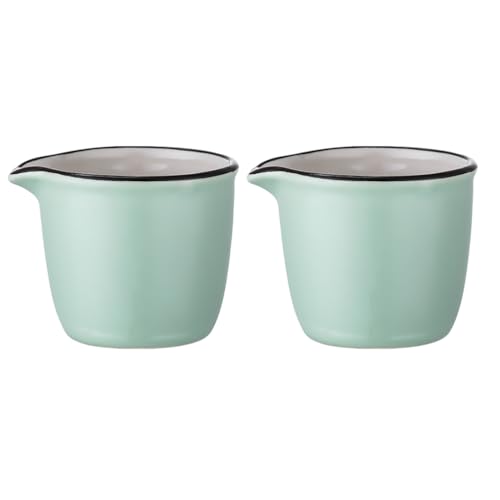 Lurrose 2pcs Small Ceramic Milk Jug Green, Coffee Cream Sauce Cup Mini Dessert Cups Gravy Boat for Coffee Shop and Home