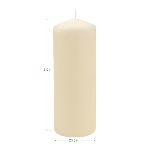 Image of Stonebriar Unscented Pillar Candles - 80 Hour Burn Time, Long-Lasting Wax Candles for Weddings, Holidays, Home Decor & Special Events, Pack of 3, Ivory, 3 inch x 8 inch