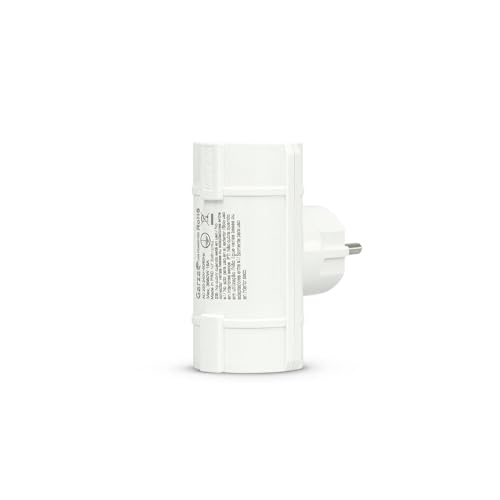 Garza - Adaptador Doble Lateral (2 Tomas Schuko) | Ladrón Doble de enchufes con Toma de Tierra | Protección Infantil | Blanco