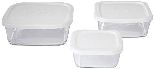 Conjunto de Potes de Vidro Quadrados com Tampa Plástica 3 Peças Euro, VDR7014-BR, Branco