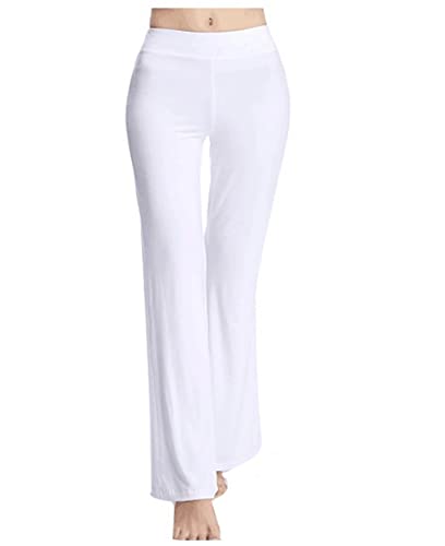 WSLCN Pantalon de Yoga Femmes Bootcut Long Casual Pantalon Bootleg de contrôle du Ventre Pantalon d'entraînement Pantalon de Sport pour Fitness Yoga Gym Blanc Taille FR XXS/Asie S