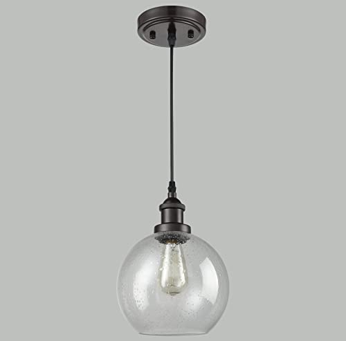 DAYCENT Industrial Vintage Seeded Bubble Glass Globe Pendant Light for Kitchen Island Orb Hanging Lighting, Bronze - Image 3