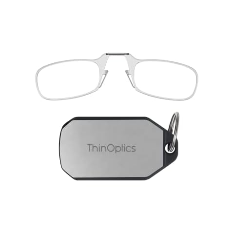 ThinOptics Reading Glasses 1.50 Clear Frames With Keychain Case - Compact Foldable Reading Glasses 1.50 Strength With Flex-Fit Technology Cover