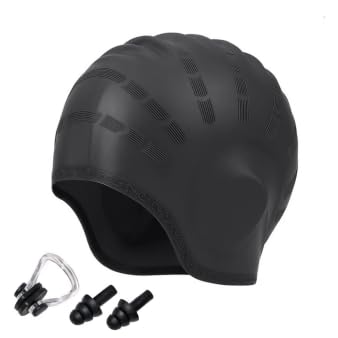 Swimming Cap, Silicone Swimming Cap Hat Women Men with 3D Ear Protection,Swim Caps for Women Men for Pool (blcak)