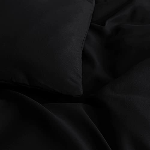 MOONLIGHT20015 Double Duvet Cover Set Black Solid Soft Double Bedding Duvet Cover with 2 Matching Pillowcases - Image 5