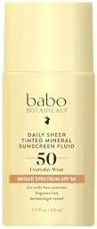 Babo Botanicals Daily Sheer Tinted Mineral Sunscreen Fluid SPF50 - Natural Zinc Oxide - Passion Fruit Oil - Golden-Hued Tint - Fragrance Free - Ultra-Lightweight - For Face - For all ages