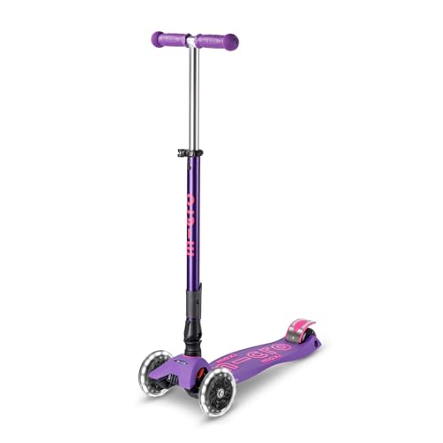 Micro | Trottinette Enfant Maxi Deluxe Pliable LED | Trottinette 3 Roues | Guidon Ajustable | Roues Lumineuses | 5-12 Ans | Violet