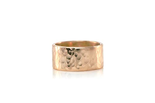 Unique 14k Rose Gold Band Ring - Wide Hammered Wedding, Promise & Statement Ring - Custom Engraved Jewelry - Choose Size & Material