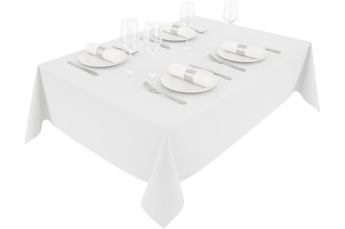 Hochwertige Tischdecke aus Minimate Gewebe. Modern, glatt, breiter Saum, bügelfrei, strapazierfähig, waschbar, trocknergeeignet. Küche und Wohnzimmer. Größe und Farbe wählbar. (Weiß, 140 x 260)