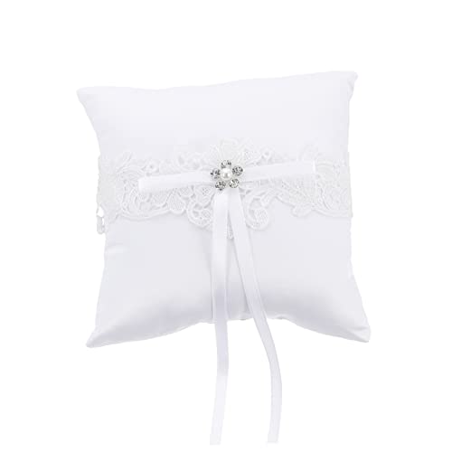COLLBATH Romantic Ring Pillow Lace Ring Setting Wedding Ring Pillow Holder Bows Ribbon for Bridal