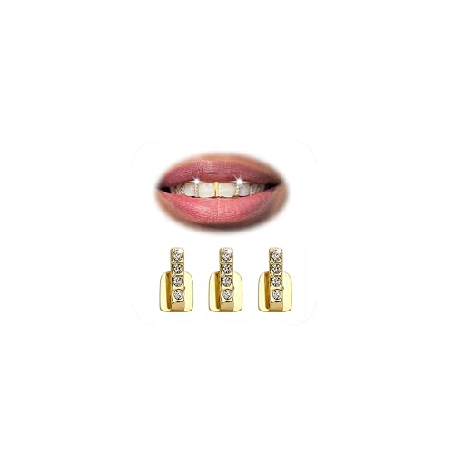 Longita 3pcs Rhinestone Gold Grills for Your Teeth Grillz for Women Men Gold Tooth Cap Teeth Grillz for Women Golden Tooth Jewelry Mouth Grills Men Hip Hop Outfits Custom Accessory Halloween Party by Longita - Used condition - US$6.98