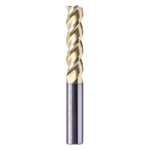 Image of 1 /2 inch 3 Flute Solid Carbide Long End Mill, 4 inch Overall Length, ZrN Coated | 45 Helix, 1 /2 inch Cutting Dia, 1 /2 inch Shank Dia, 2 inch Length of Cut, for Milling Aluminum and Copper, Square End