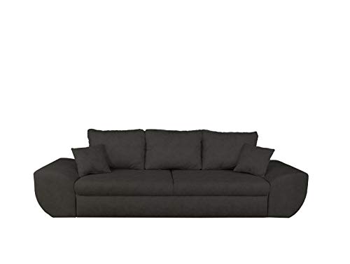 lifestyle4living Big Sofa in schwarz mit Schlaffunktion und Bettkasten, Microfaser | XXL Couch inkl. 3 extragroßen Rücken-Kissen und hochwertiger Federung Cover