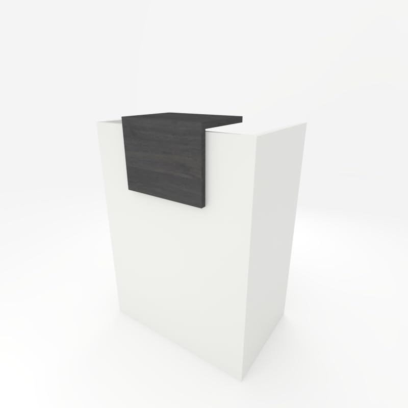 Mostrador de Recepción y Oficina. Facil Montaje –Color Base Blanco, Color sobremostrador Roble Azabache | 80x105x50 cm | 19mm de Grosor de Tablero | Fabricado en España.