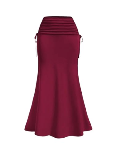 Women High Waist Elegant High Waisted Side Drawstring Ruched Hem Skirt Summer Skirt