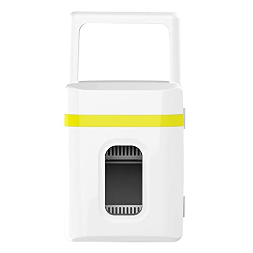 Mini Fridge 10 Liter Small Refrigerator Portable, Cooler & Warmer 28 Db Silent Running with Carry Handle,for Drinks Foods Skincare Home Office Dorm Car,White+Yellow