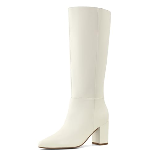 Image of Shoe'N Tale Knee High Boots for Women Chunky Block Heel Fall Winter Pointed Toe Boots