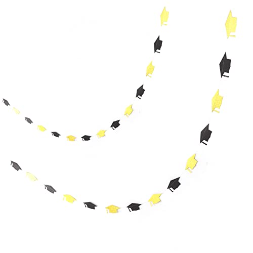 Banner de Chapéu de Formatura Ecológico de 4 Peças Com Glitter Preto e Dourado para Decorações de Fe