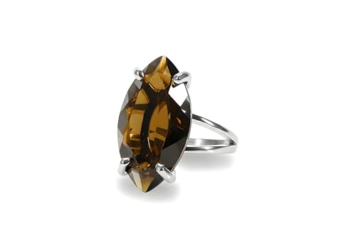 Bague marquise en quartz fumé et argent 925 de haute joaillerie