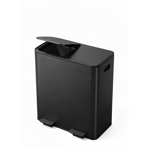 Garvee Trash Can, 2 x 8 gal (2 x 30 L) Garbage Can for Kitchen Dual Compartment Recycling Kitchen Step Trash Bin, Stainless Steel Trash and Recycle Bi