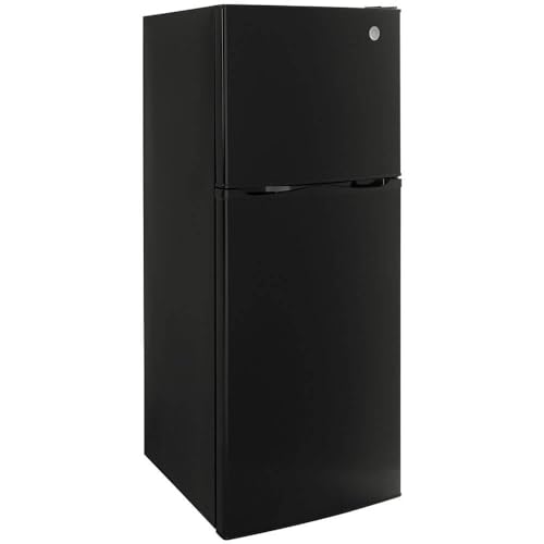 GE GPV10FGNBB 24" Top Freezer Refrigerator with 9.93 cu. ft. Capacity 12V DC Power Only LED Lighting and Adjustable Spillproof Glass Shelves in Black on Fridge.com