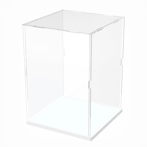 DuvinDD Acryl Vitrine für Lego Botanicals Pflaumenblüte 10369 für Lego Chrysantheme 10368 für Lego Bambus 10344 – 20 x 20 x 35cm Transparente Staubschutzbox mit Weißer Sockel