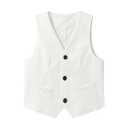 Boys Formal Suit Vest Solid 3 Button Adjustable Back Strap Vests with Pockets 5T-16Y