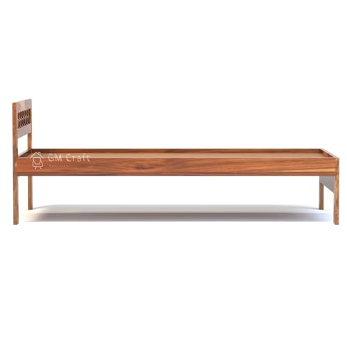 Image of Sheesham Wood Single Bed, Diamond Pattern Headboard, 80 x 38 inches, Without Storage (Honey)