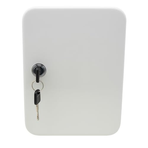 stahl-design-tebart Caja de llaves blanca con cerradura de cilindro, 20 ganchos, caja de metal para montaje en pared, caja de almacenamiento segura y elegante para el hogar y el comercio
