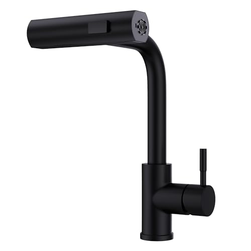 GIMILI Matte Black Kitchen Faucet with Pull Down Sprayer, Waterfall 15“ High Single Handle Kitchen Sink Faucets